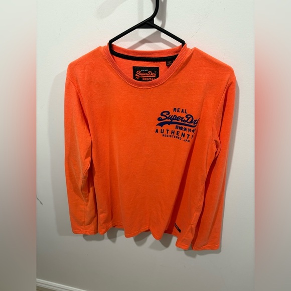 NWOT-Mens Superdry Vintage Logo Authentic Fade Long Sleeve T-Shirt - Orange - Picture 2 of 9